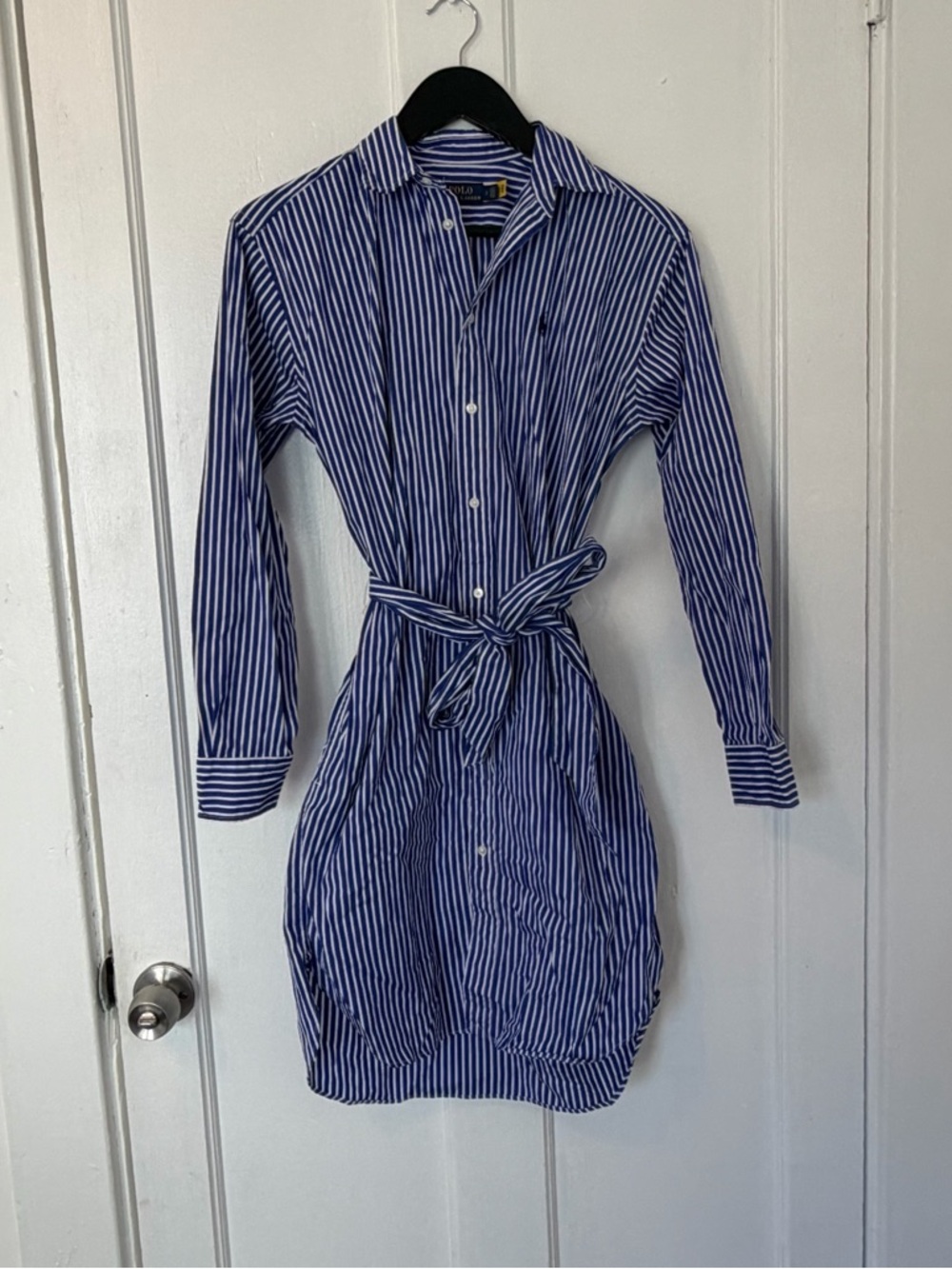 Ralph Lauren Blue and White Striped Long-Sleeve Shirt Dress